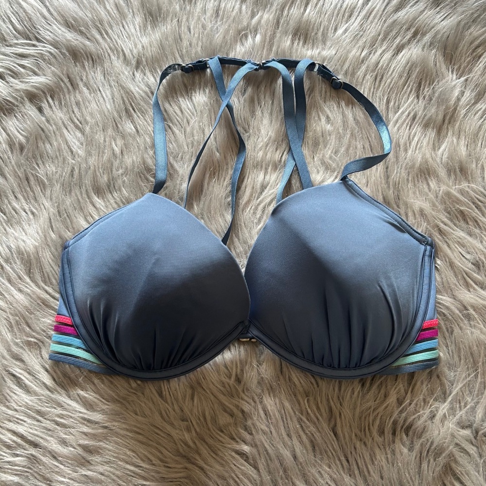 Time And Tru Bikini Top Womens Size D/DD Medium (8-10) Blue Swimsuit Swimwear‎